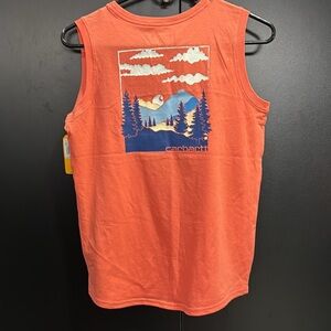 Carhartt Sleeveless Forest Tee,logo front, graphic forest back,ribbed scoop neck